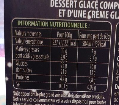 Crème glacée chocolat noir - Nutrition facts - fr