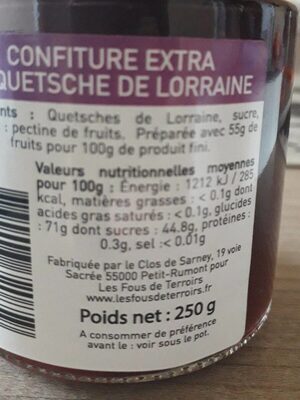 Confiture Extra Quetsche de Lorraine - Nutrition facts - fr