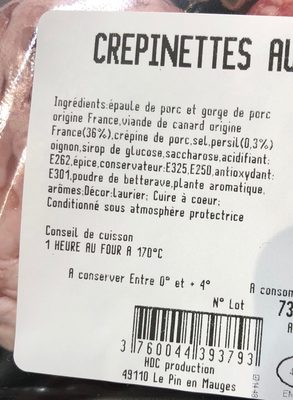 Crepinettes de canard - Información nutricional - fr