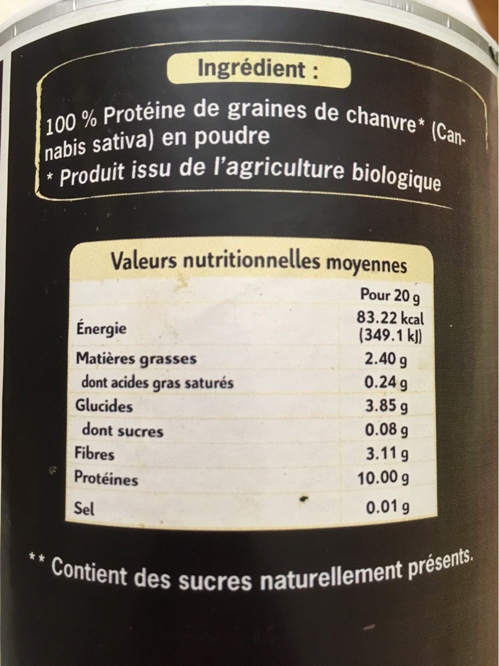 Protéine De Chanvre Cru En Poudre Bio - 200 G - Uberti - Voedingswaarden - fr