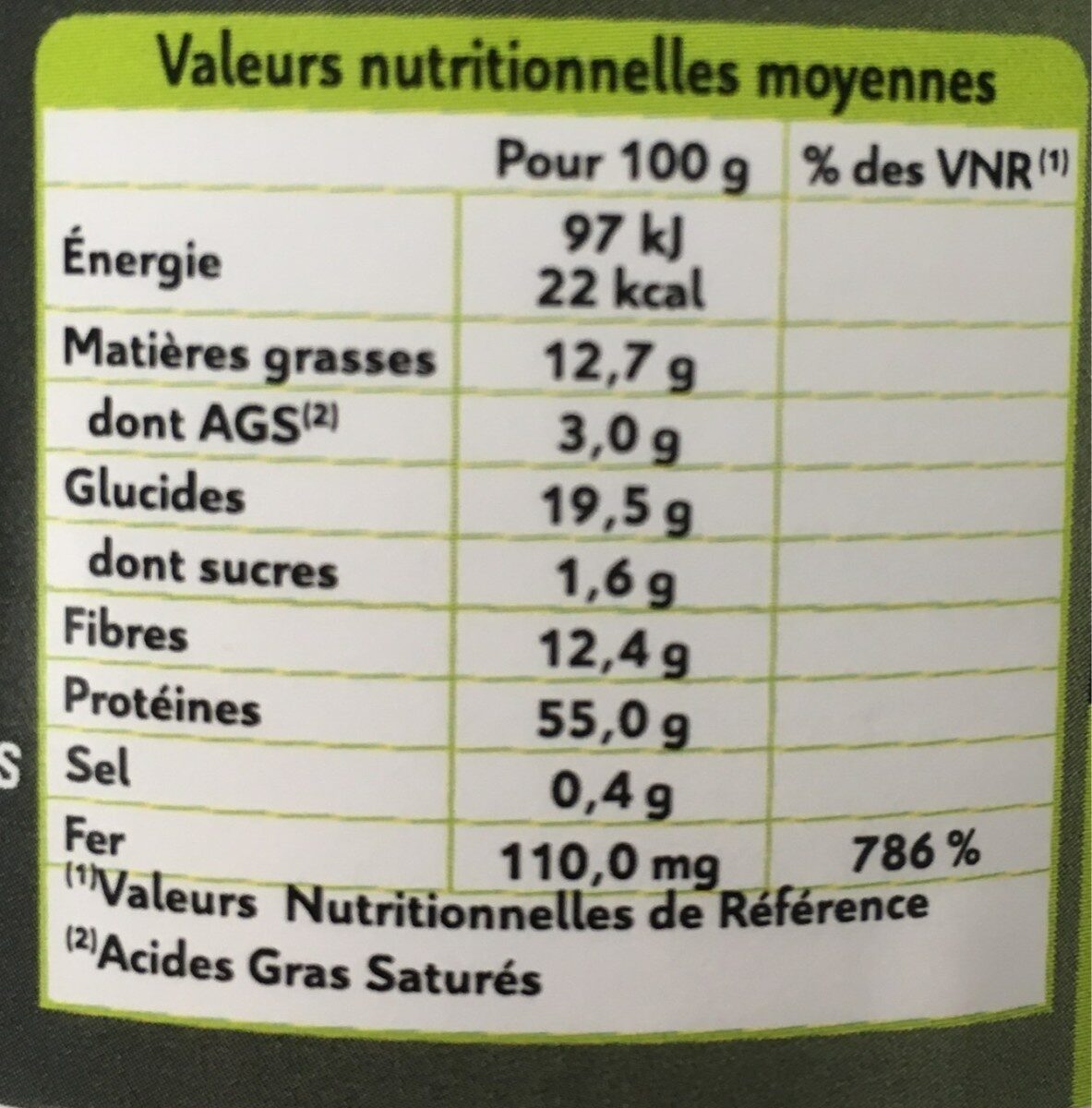 Chlorella Crue En Poudre Bio - 200 G - Uberti - Voedingswaarden - fr