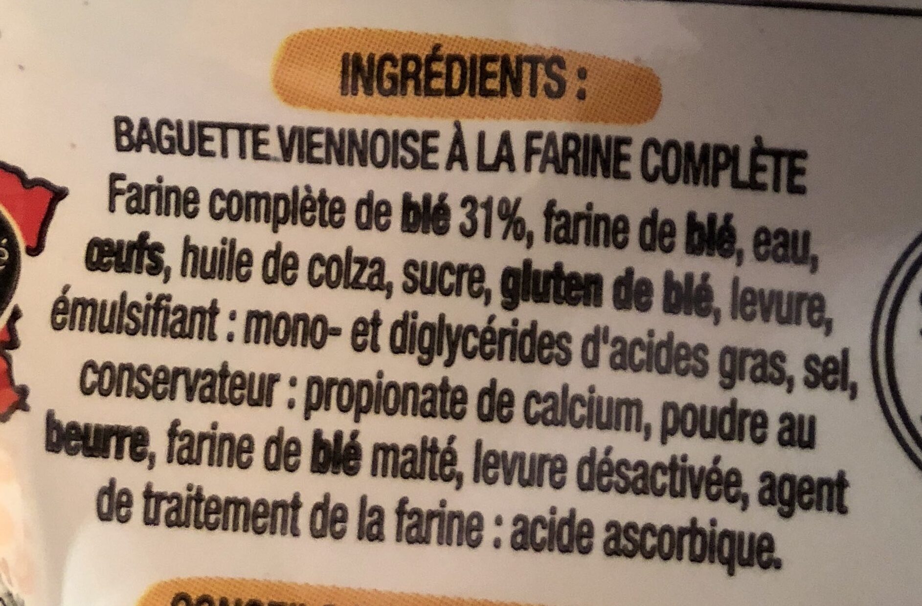 Baguette viennoises complètes - Ingrédients