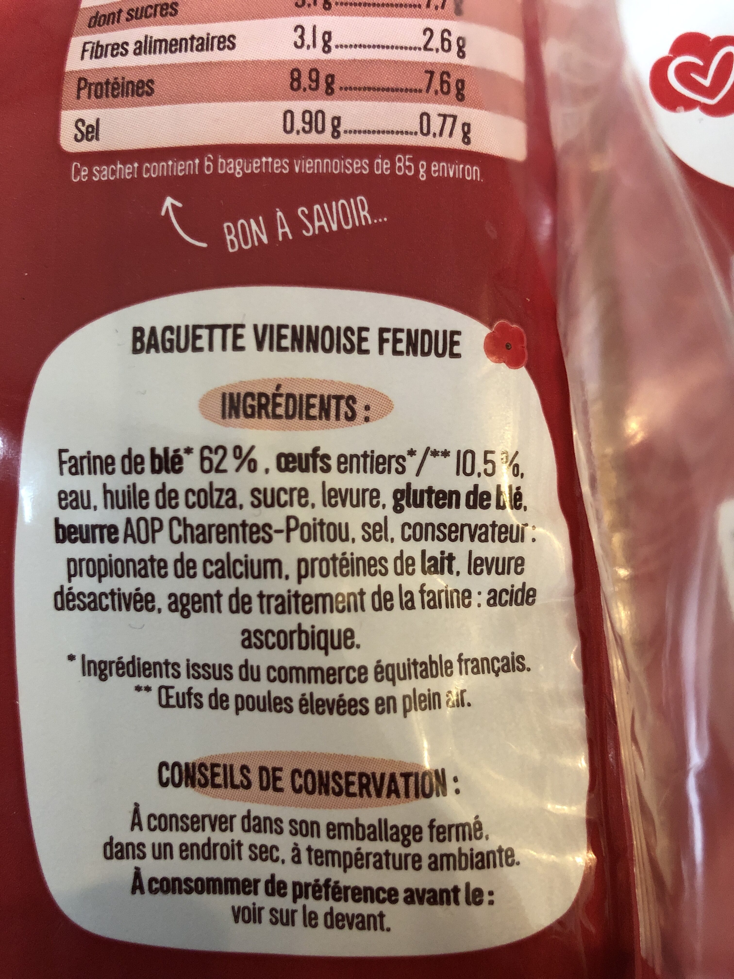Baguettes Viennoises - المكونات - fr
