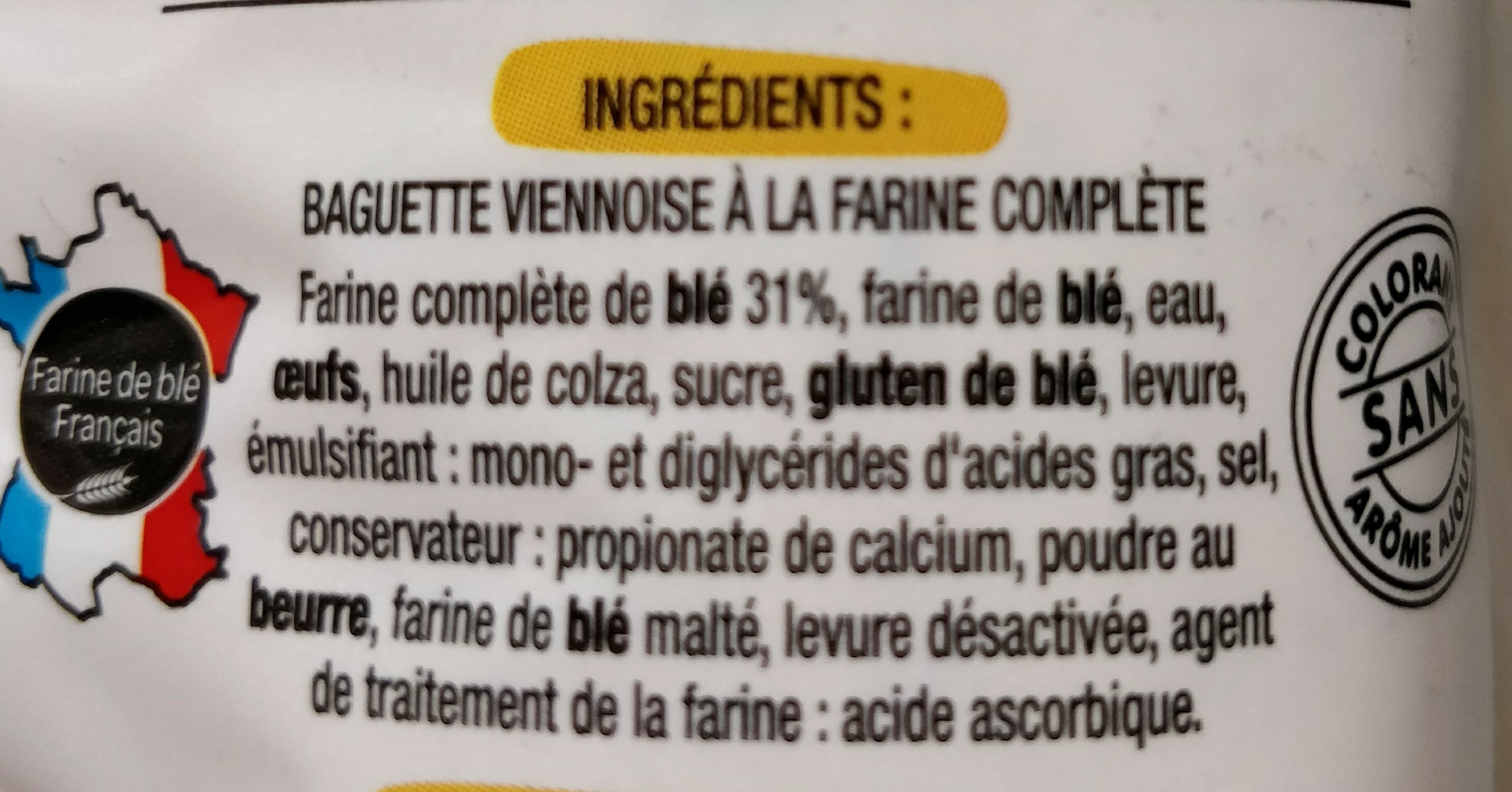 Baguettes viennoises Complètes sans sucres ajoutés - Ingredientes - fr
