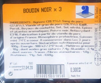 Boudin noir - Nutrition facts - fr