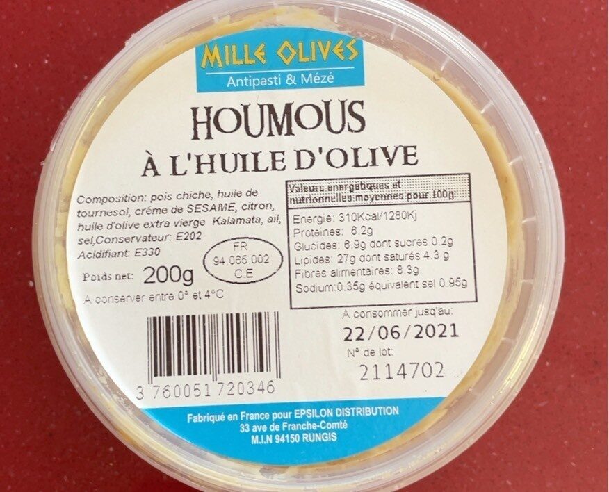 Houmous a l’huile d’olive - Produit