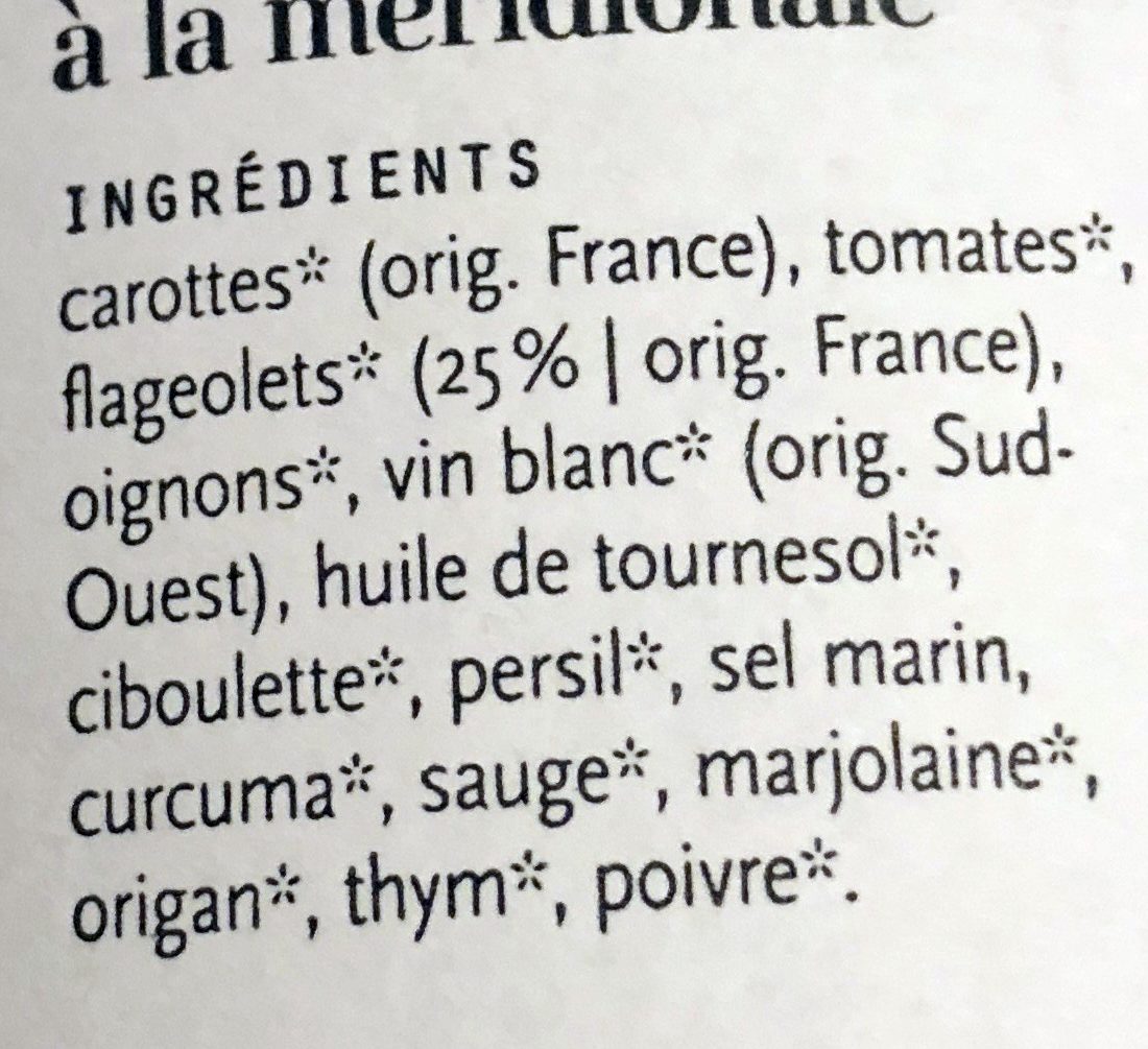Flageolets à la méridionale - Ingredientes - fr