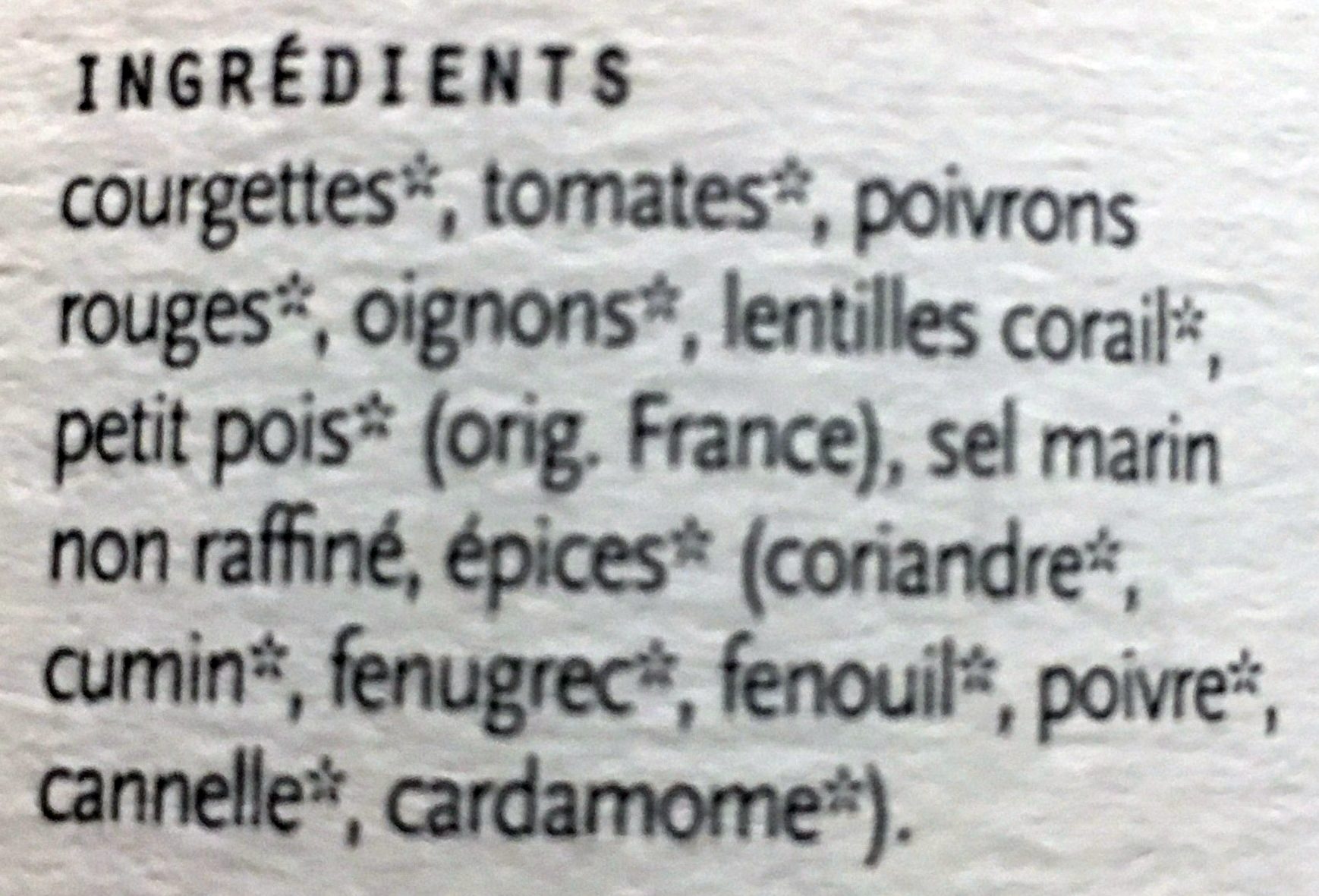 Soupe des indes - Ingrediënten - fr