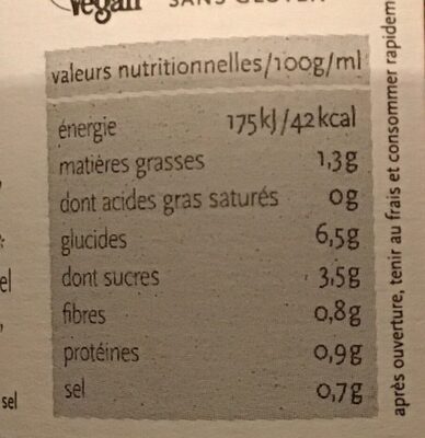 Soupes Bio - Nutrition facts - fr