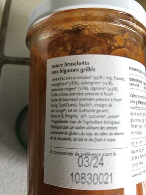 Sauce bruschetta aux legumes grilles - Ingrédients