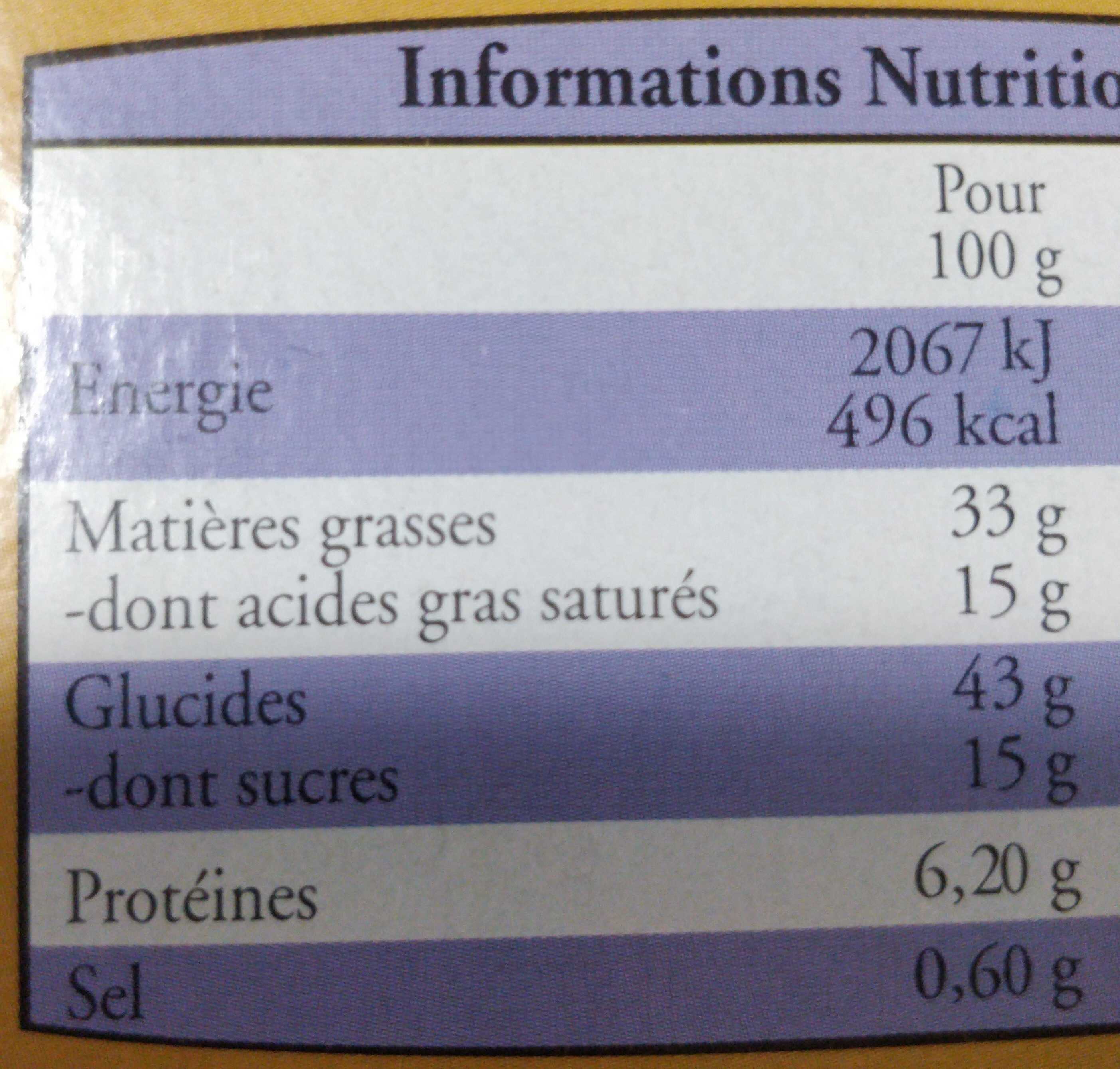 Galette des rois - Nutrition facts - fr