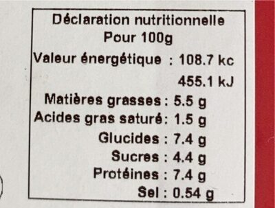 Poulet basquaise aux poivrons - Nutrition facts - fr