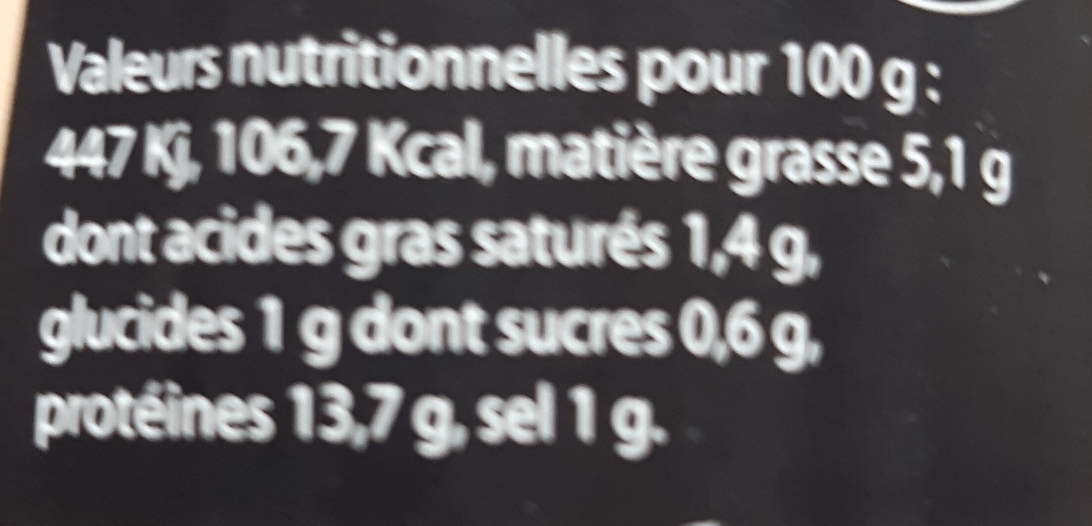 poulet basquaise - Tableau nutritionnel