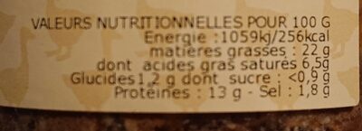 Terrine Euskara poivrons et piment d'Espelette - Nutrition facts - fr