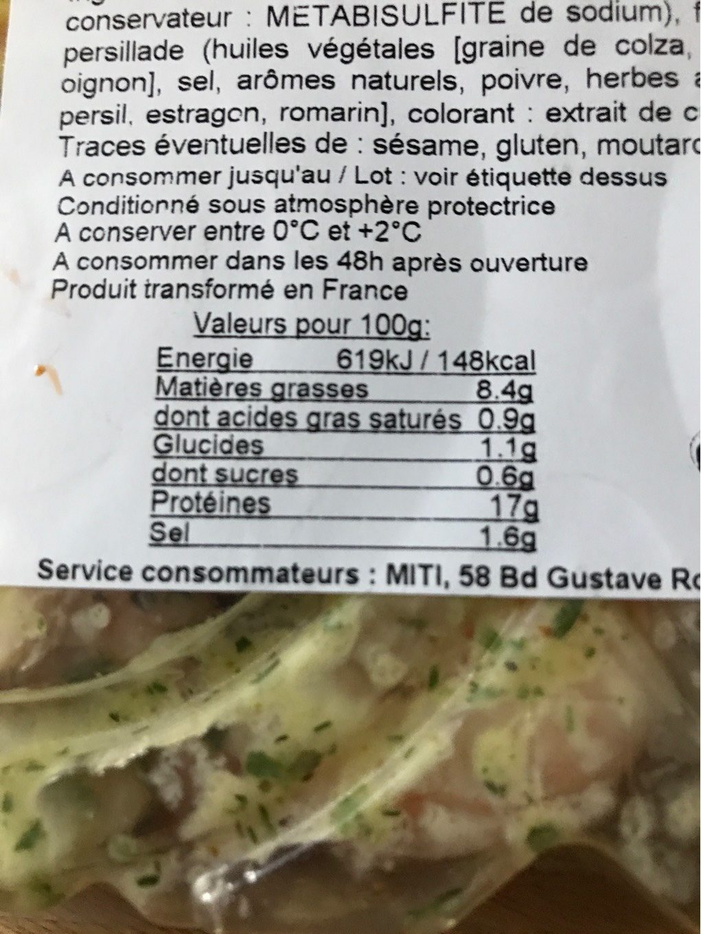 Crevettes decortiquéessauce persillade - Nutrition facts - fr