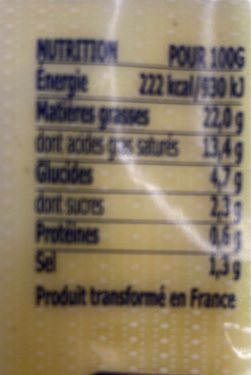 Sauce beurre citron - Nährwertangaben - fr