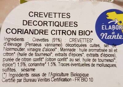 Gambas BIO citron coriandre - Ingredients - fr