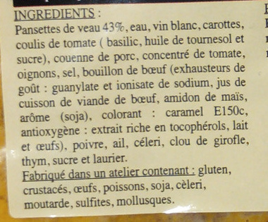 Tripes à l'Aveyronnaise - Ingredients - fr