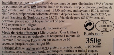 Aligot saucisse - Ingredients - fr