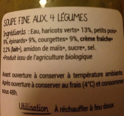 Soupe Fine 4 Legumes - Ingrédients