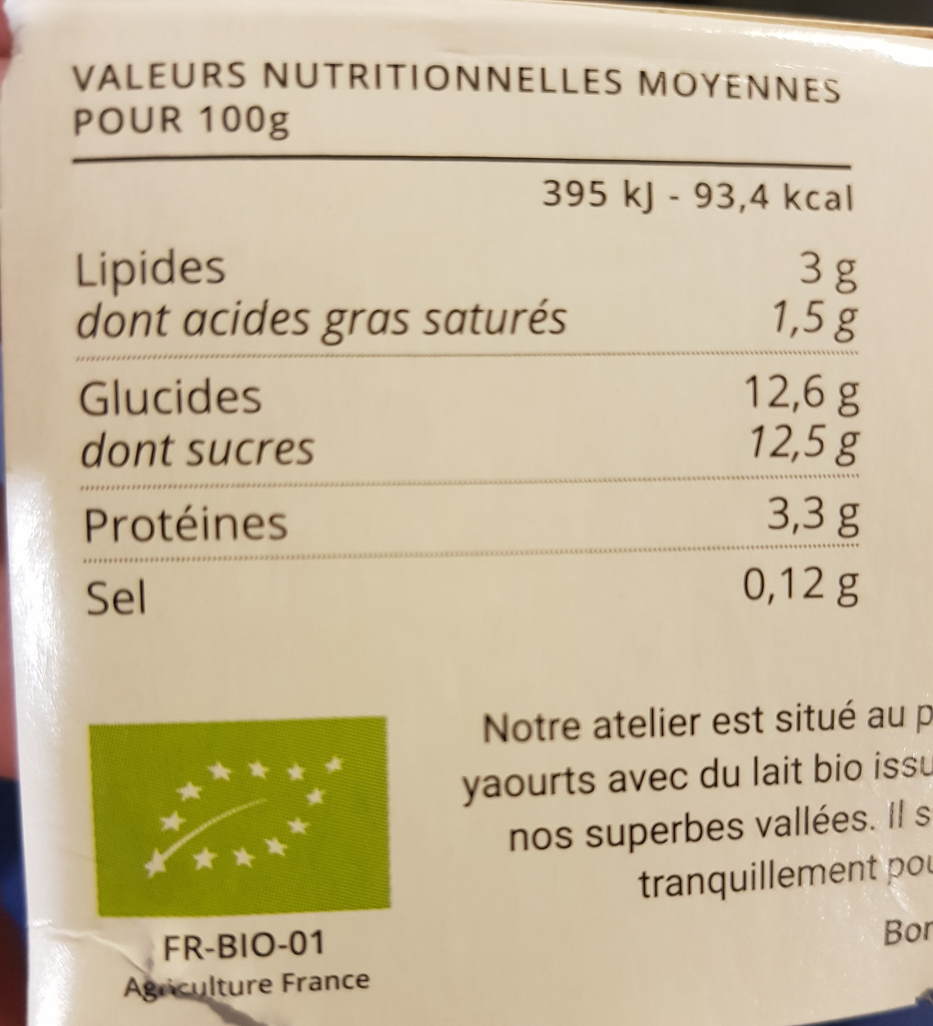 Yaourt Vanille - Tableau nutritionnel