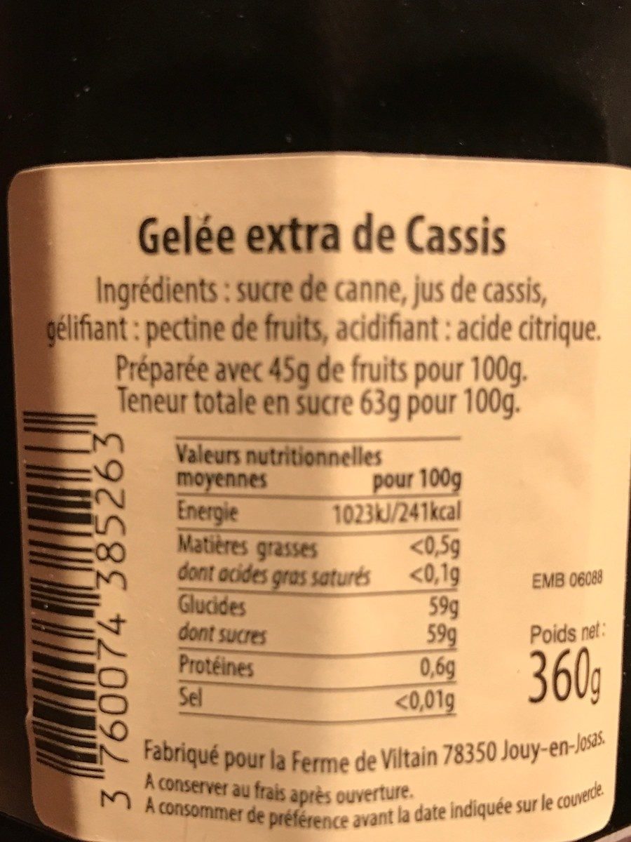 Cassis gelée extra - Ingredients - fr