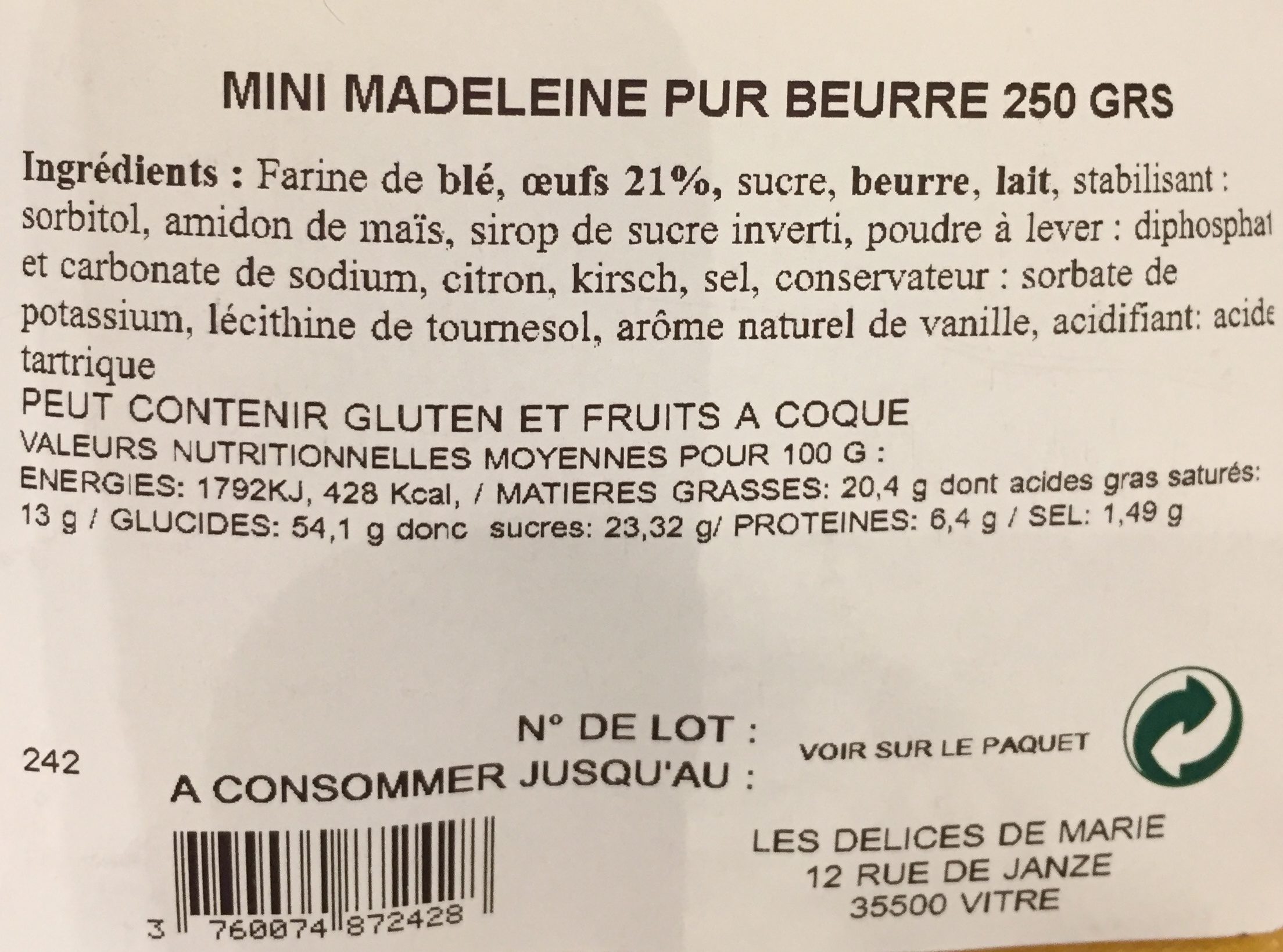 Mini madeleine - Ingredientes - fr