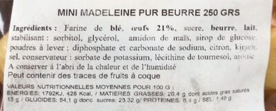 Mini madeleine - Información nutricional - fr