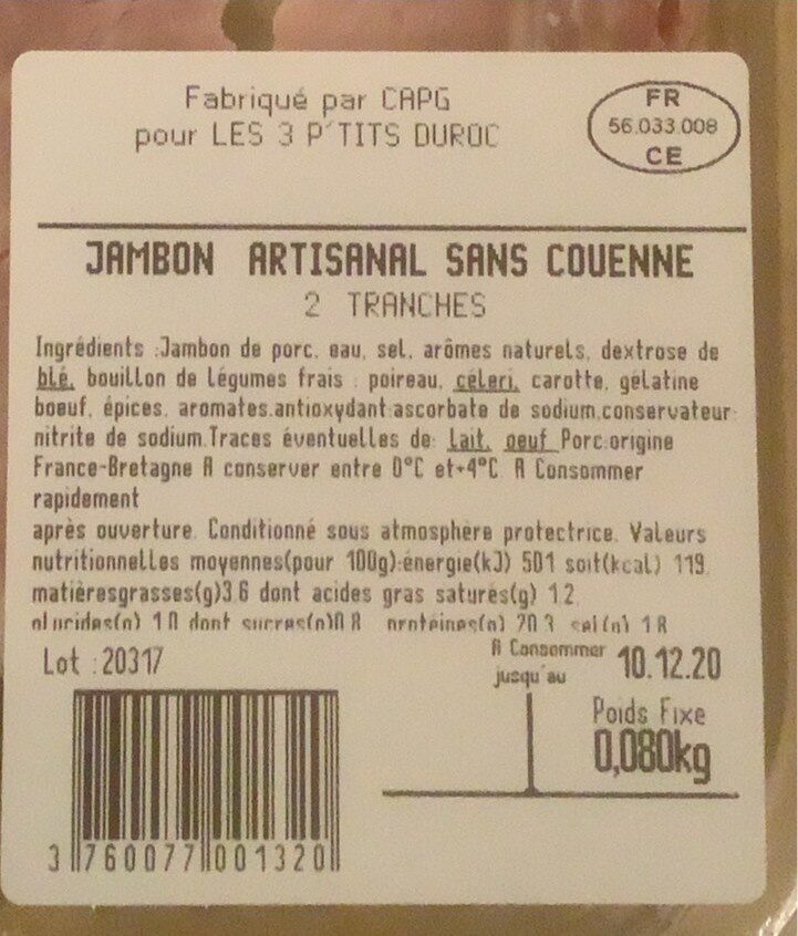Jambon artisanal sans couenne - Product - fr