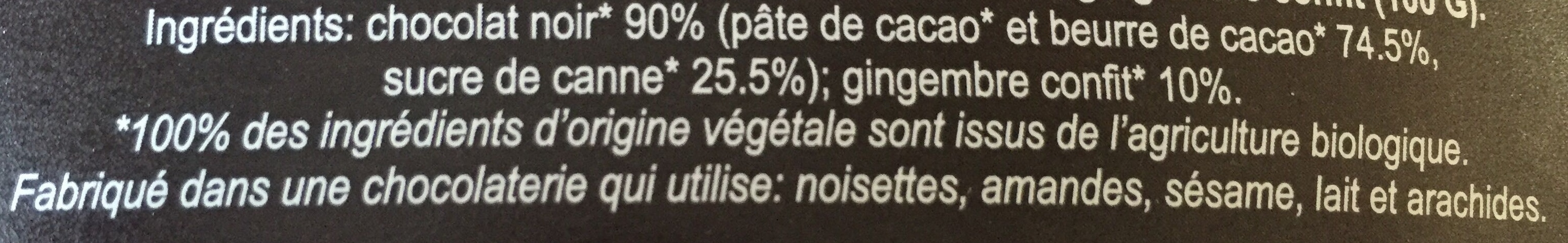 Chocolat 70% gingembre confit - Ingredients - fr