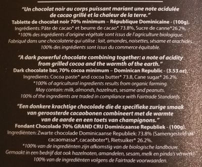 Pure Origine - Chocolat noir - Ingredients - fr