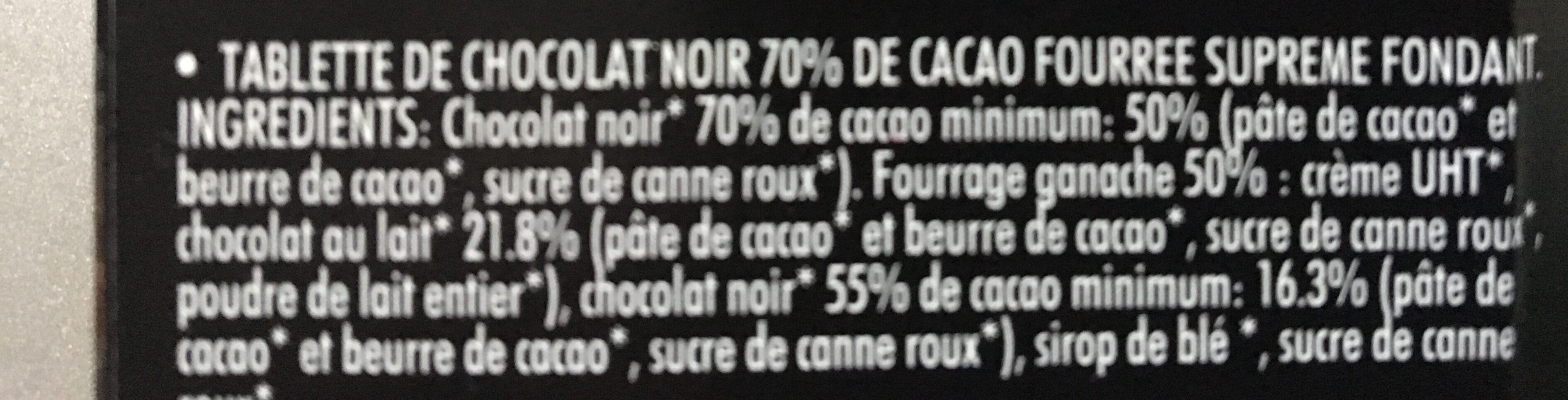 Chocolat Noir coeur fondant 70% Cacao Fourre - Ingrédients