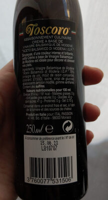 Crème de vinaigre balsamique 250ml - Tableau nutritionnel