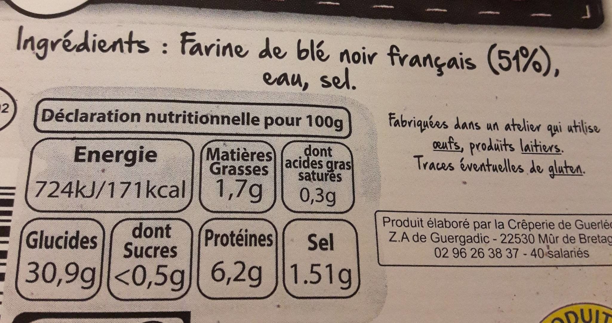 6 Galettes fraîches de blé noir - Nutrition facts - fr