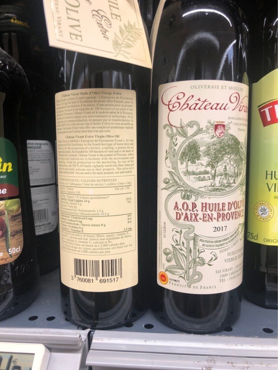 Huile d'olive, A.O.C., Aix en Provence, vierge extra - Tableau nutritionnel