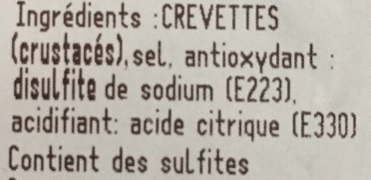 Crevettes entieres cuites refrigerées asc 50/60 pieces par kg - 成分 - fr
