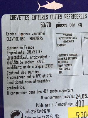 Crevettes cuites - Ingredients - fr