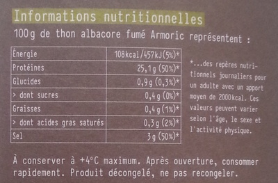 Les poissons sauvages Thon albacore fumé - Nutrition facts - fr