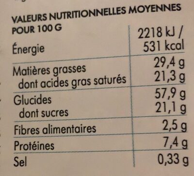 Sablé noix de coco - Nutrition facts - fr
