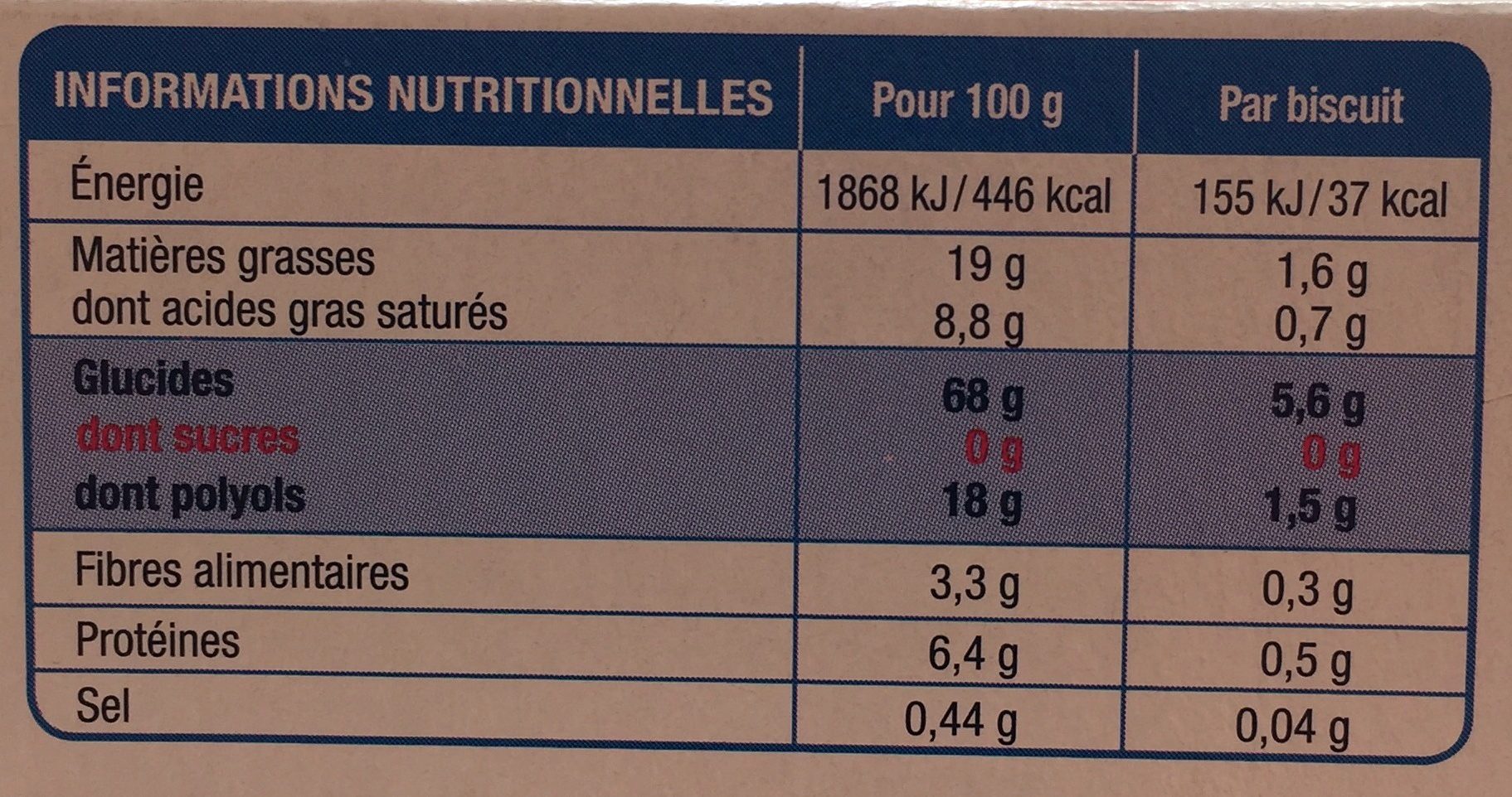 Biscuit Craquants Saveur Abricot Sans Sucres - حقائق غذائية - fr