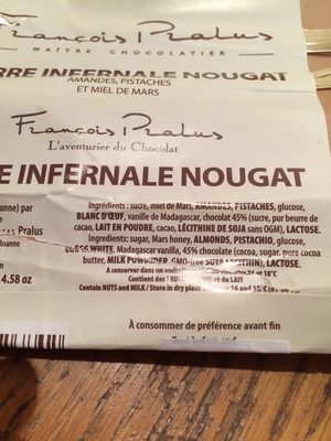 Barre Infernale Nougat - Amandes, Pistaches Et Miel De Mars - Ingredients - fr