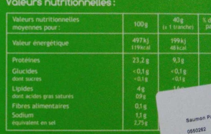 Saumon fumé sauvage Light - Nutrition facts - fr