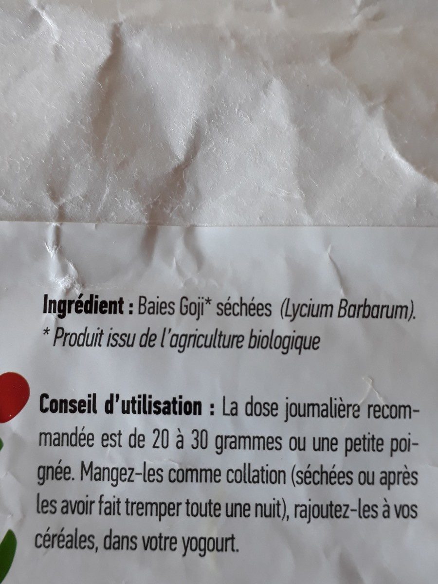 Baies de goji BIO - sachet - Ingredienti - fr
