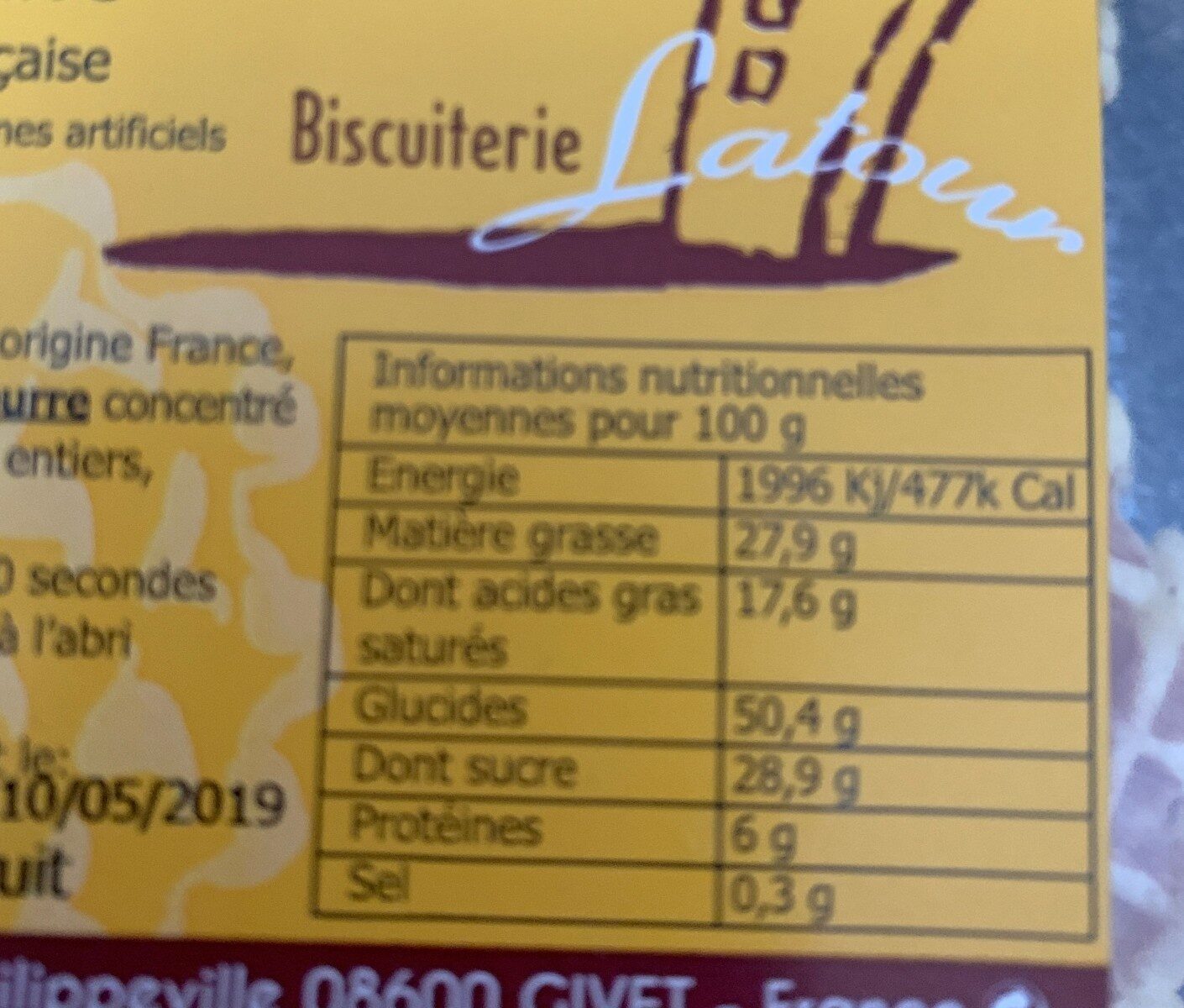 Gauffre pur beurre - Tableau nutritionnel