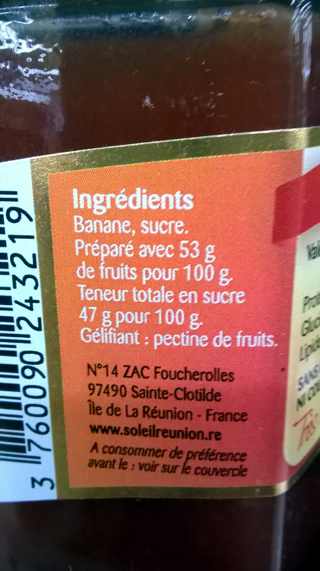 Confiture de banane - Ingredients - fr
