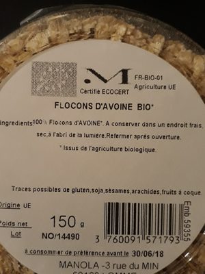 Flocons d'avoine bio - Ingrediënten - fr