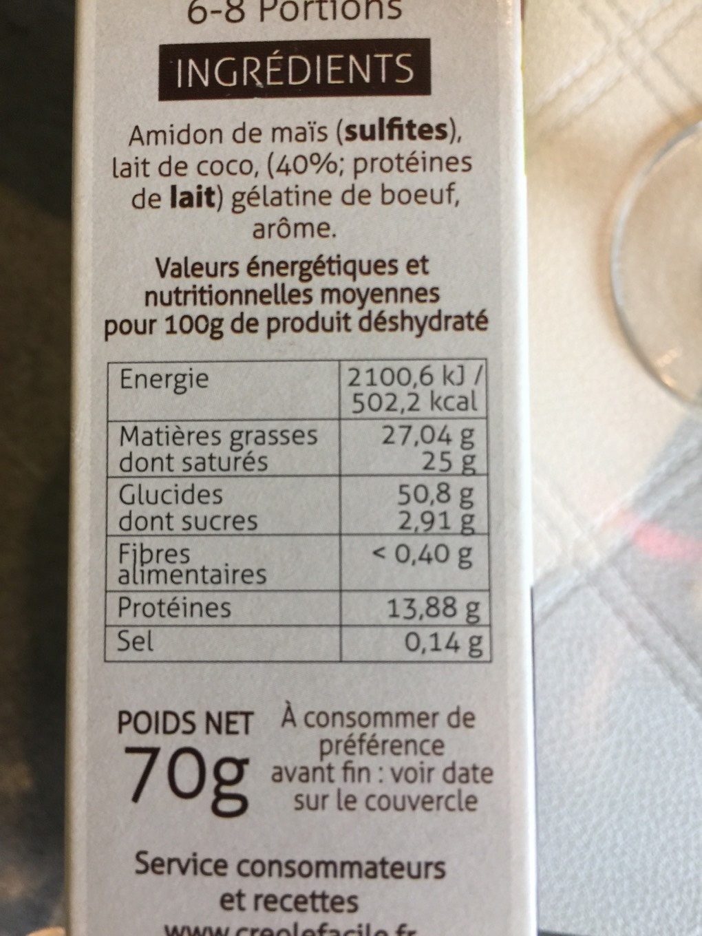 Blanc manger coco - Nutrition facts - fr