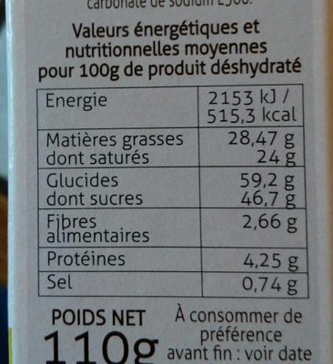 Mousse chocolat blanc coco - Nutrition facts