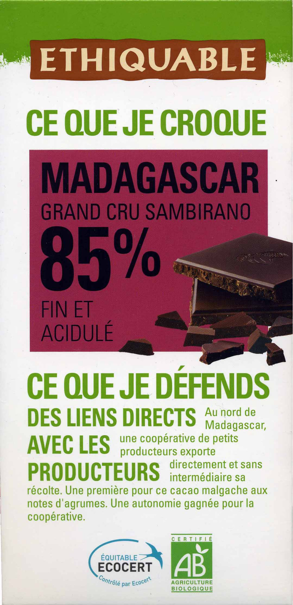 Chocolat noir 85% Madagascar - Producto