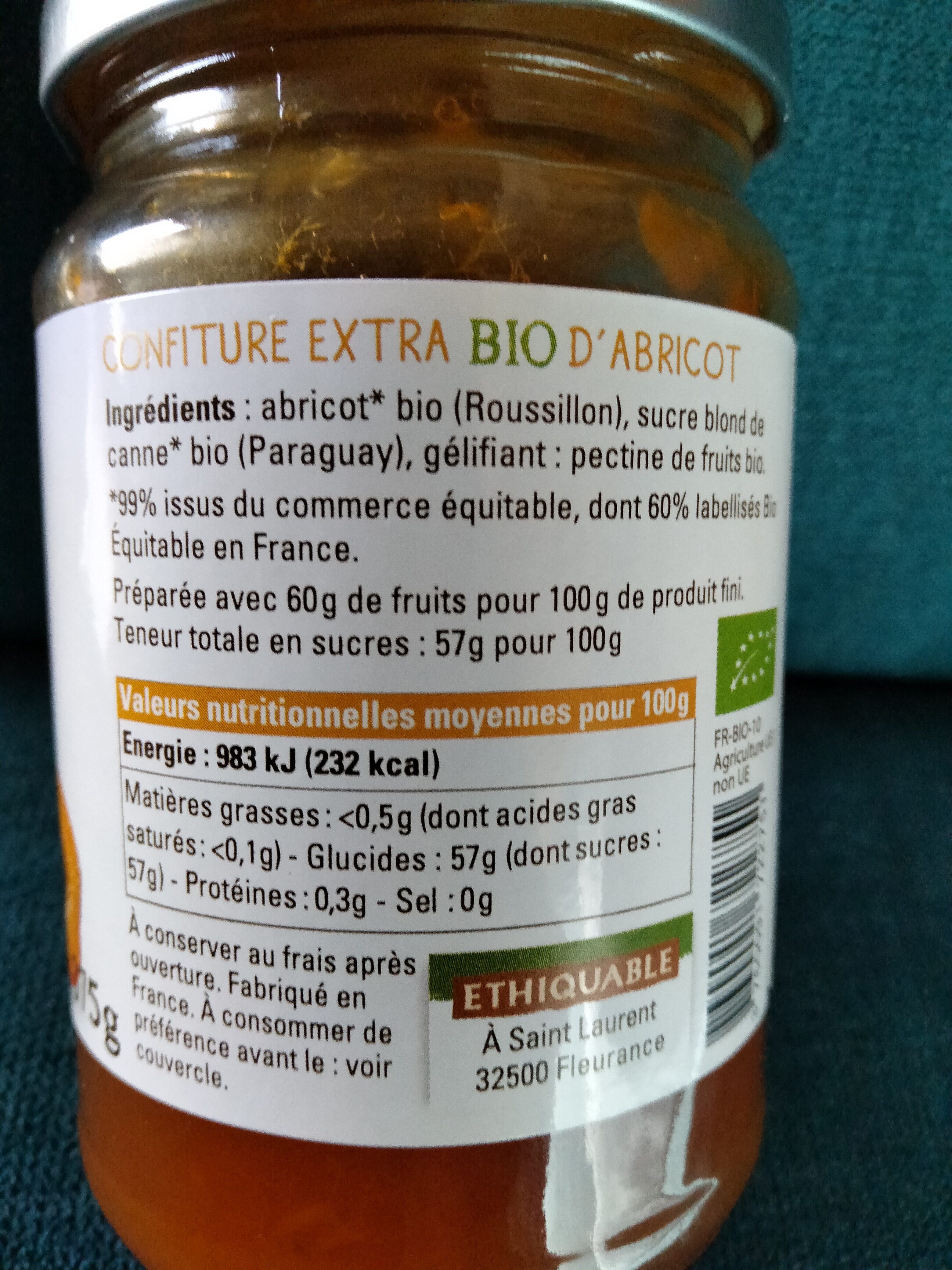 Confiture extra abricot bio - Ingrédients